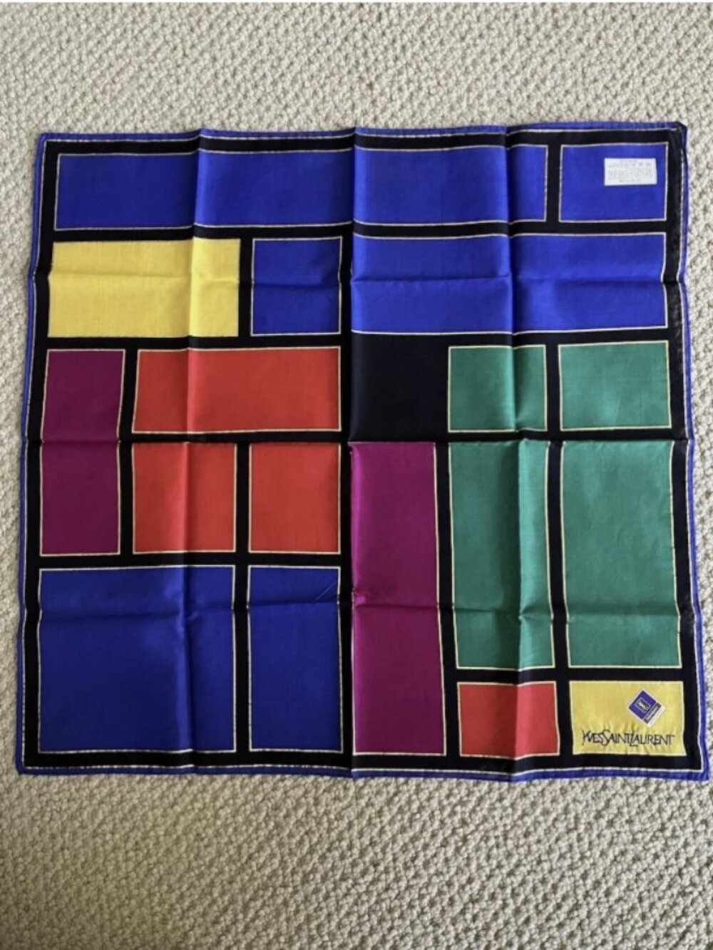 New Yves Saint Laurent Bandana Handkerchief Scarf YSL Vintage Colorblock Gold